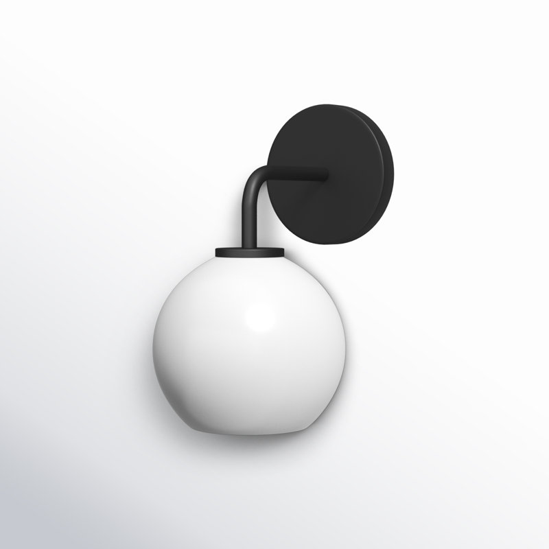Childerley Single Light Glass Steel Dimmable Armed Sconce, Midnight Black, White