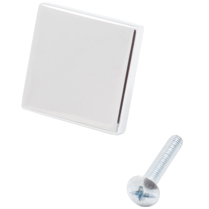 Contemporary 1 1/8" Length Square Knob, Polished Chrome