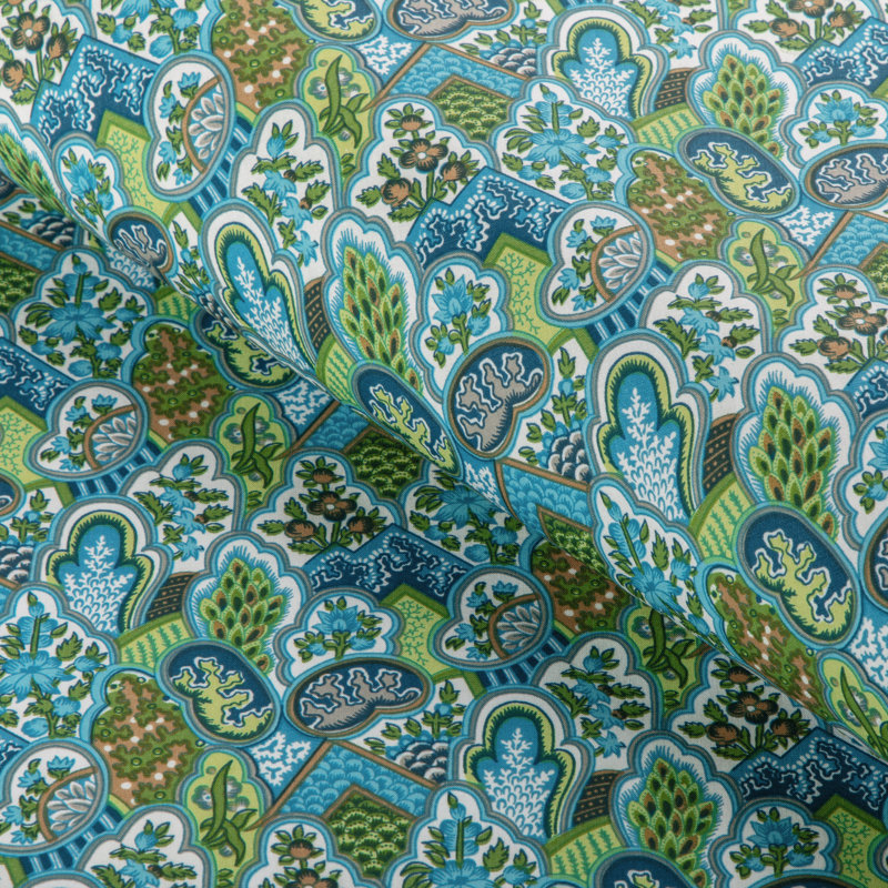 La Menagerie Villandry Print 100% Cotton Fabric, Aqua