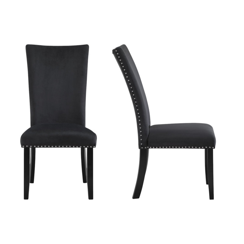 Ensemble de deux chaises d'appoint de salle à manger rembourrées en velours noir