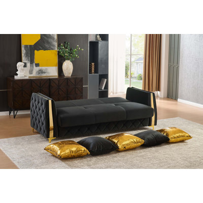 Modern Upholstered Sofa with Hidden Storage and Convertible Bed Mechanism