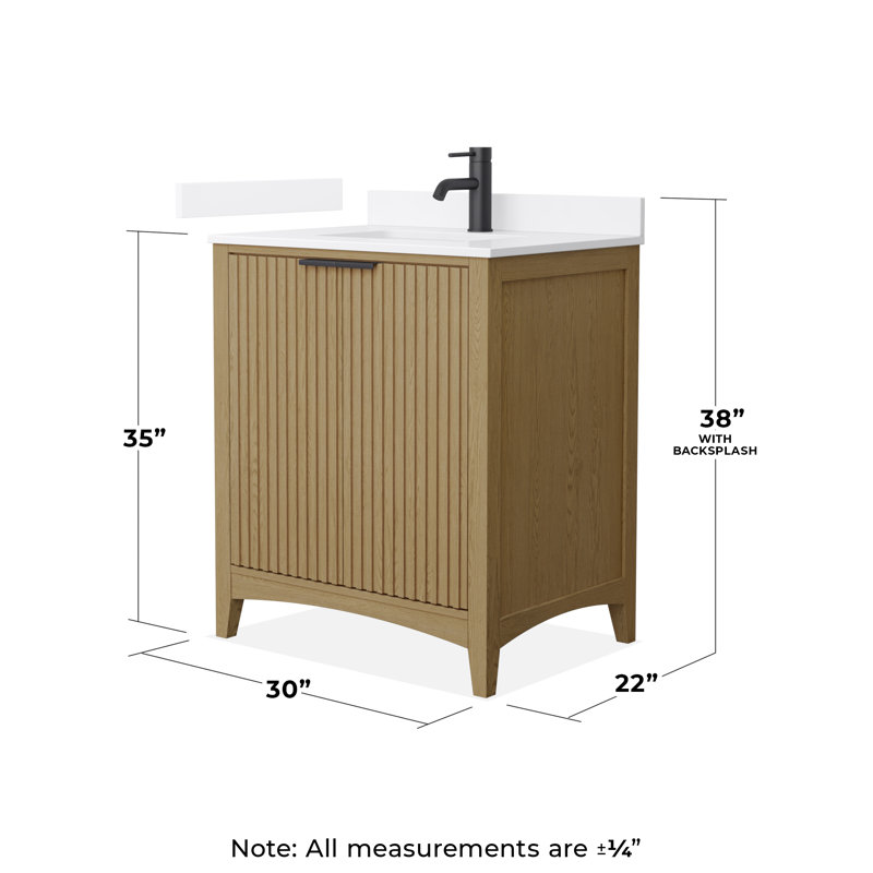 Palmilla Freestanding Single Bathroom Vanity with Quartz Top, 30", White Quartz, Brown / Matte Black
