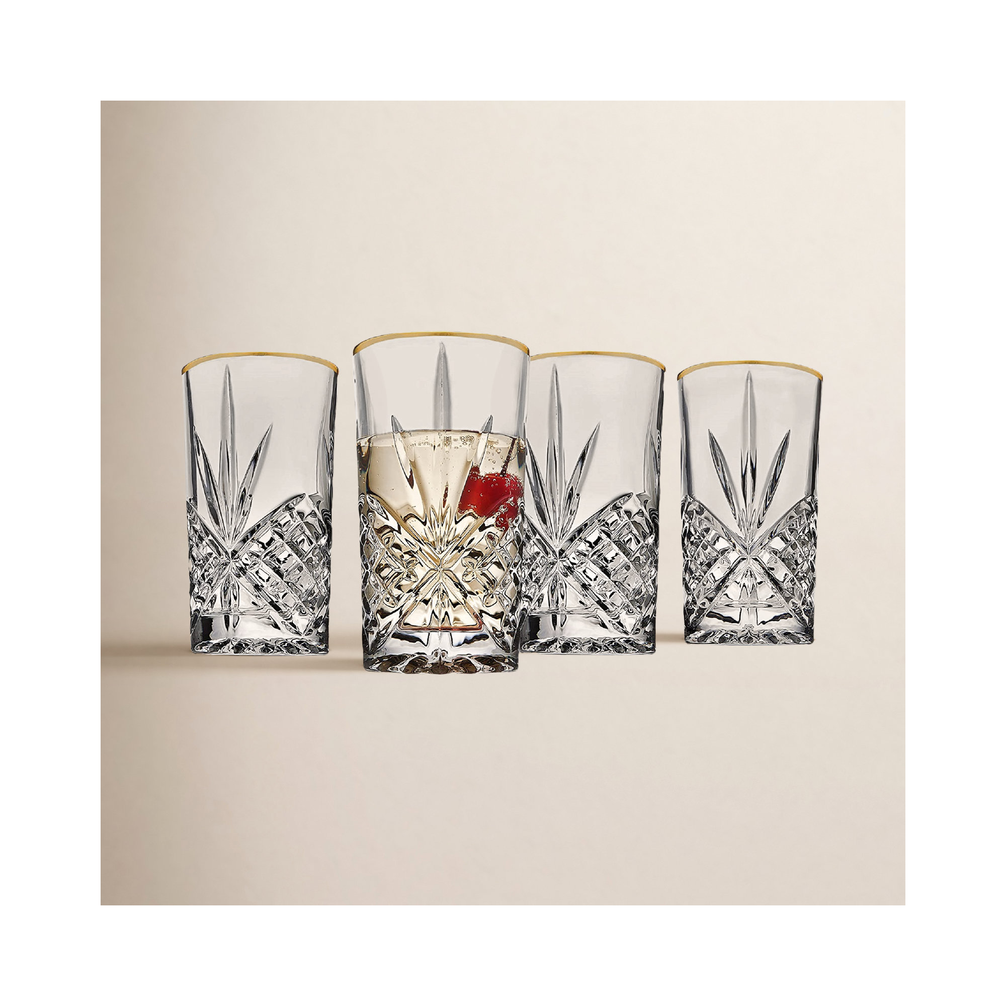 Dublin Crystal Gold Rim Highball Glass 12oz, Gold