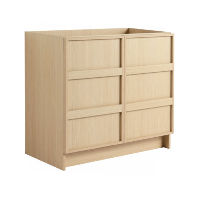 Meuble-lavabo autoportant 36 po et 2 portes d'armoire à fermeture en douceur, contreplaqué, chêne Dune (KD-PACKING)