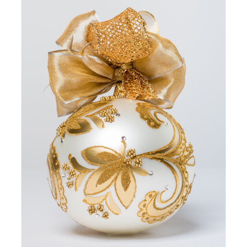 Ornement boule tourbillonnante, Blanc / Blanc