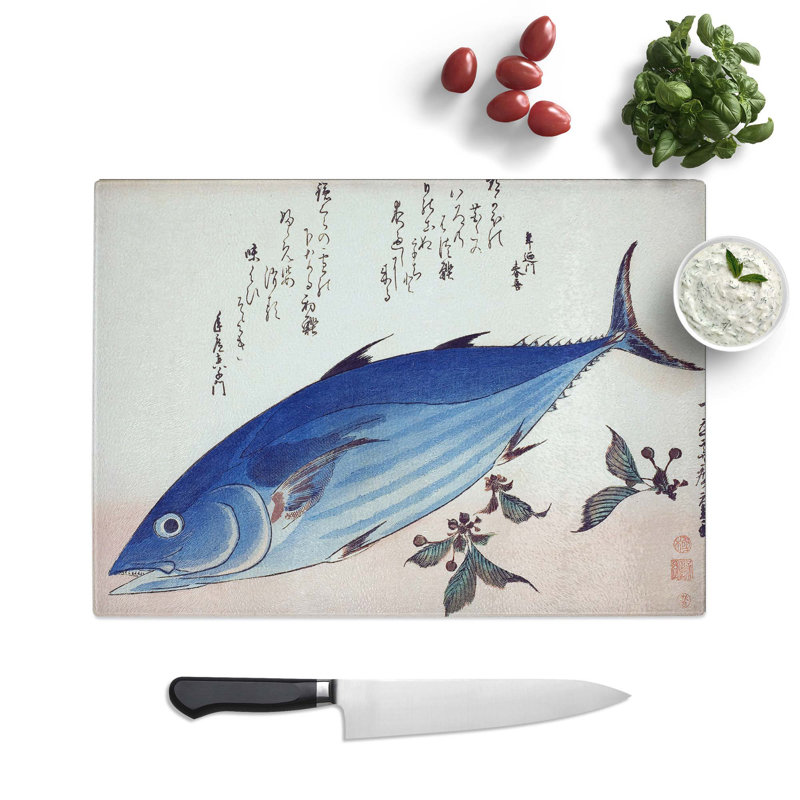 Tempered Glass Fish Chopping Board, 39 cm W x 28.5 cm L