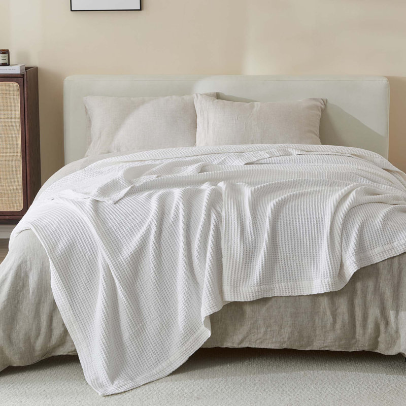 100% Cotton Waffle Weave Blanket, Full/Queen, White