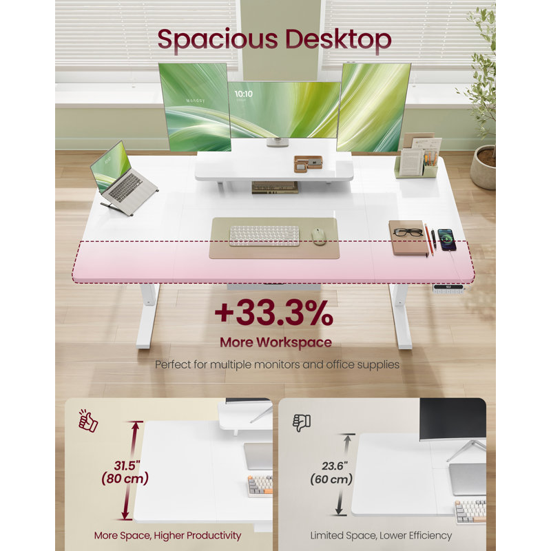 Adjustable Metal Base Standing Desk, 160cm W x 80cm D , White