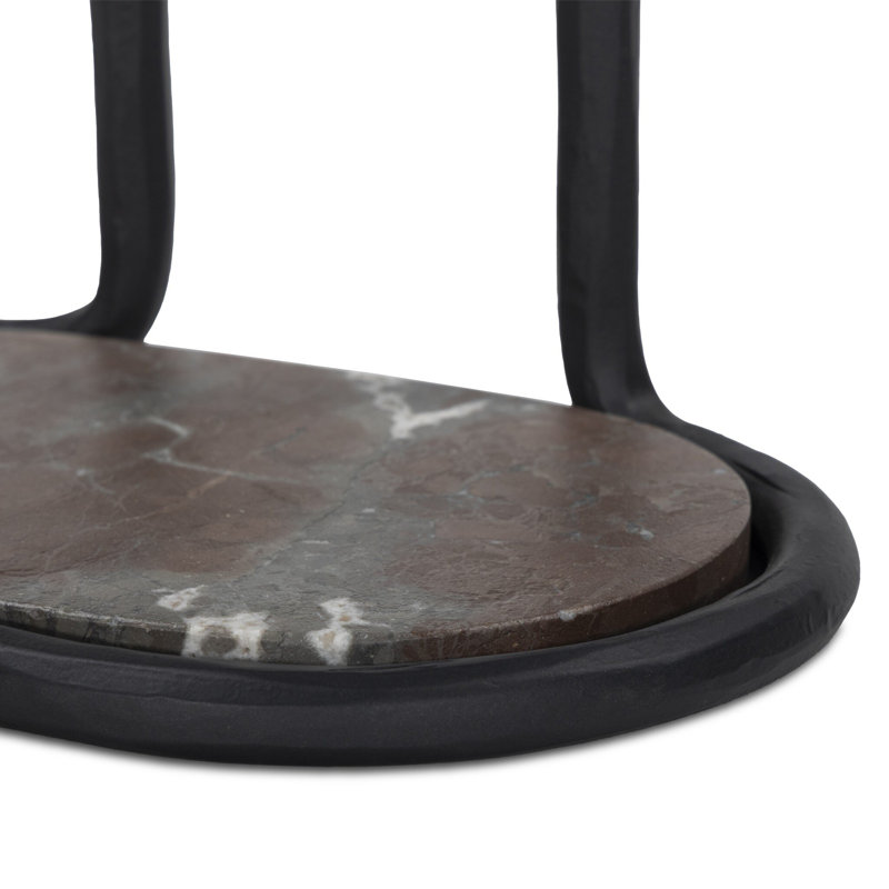 NICCOLA Marble End Table, Textured Smoke and Russet, Hammered Gunmetal