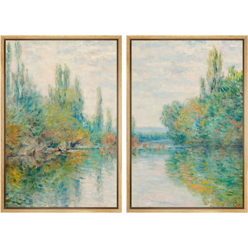 «Tranquil River Impressionist Impressions, scène d'eau réfléchissante, nature sauvage, illustration», 2 pièces