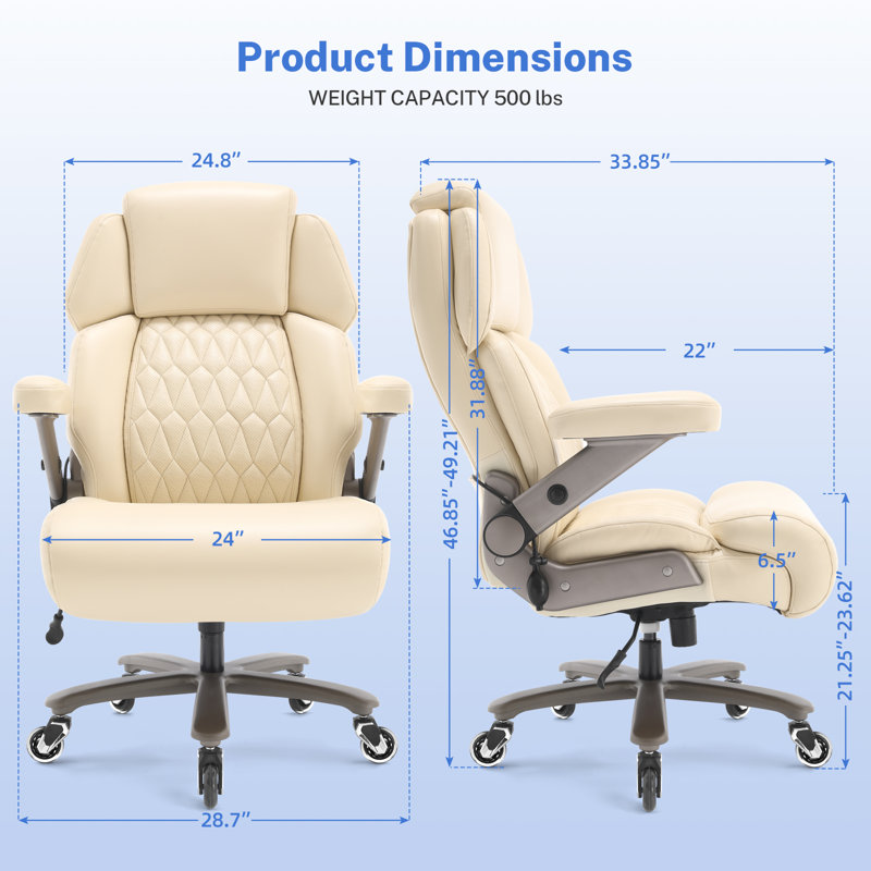 Mikial 500lbs Big and Tall Executive Office Chair - Breathable Leather, 3D Arms, & Air-Compressed Lumbar Support, Beige