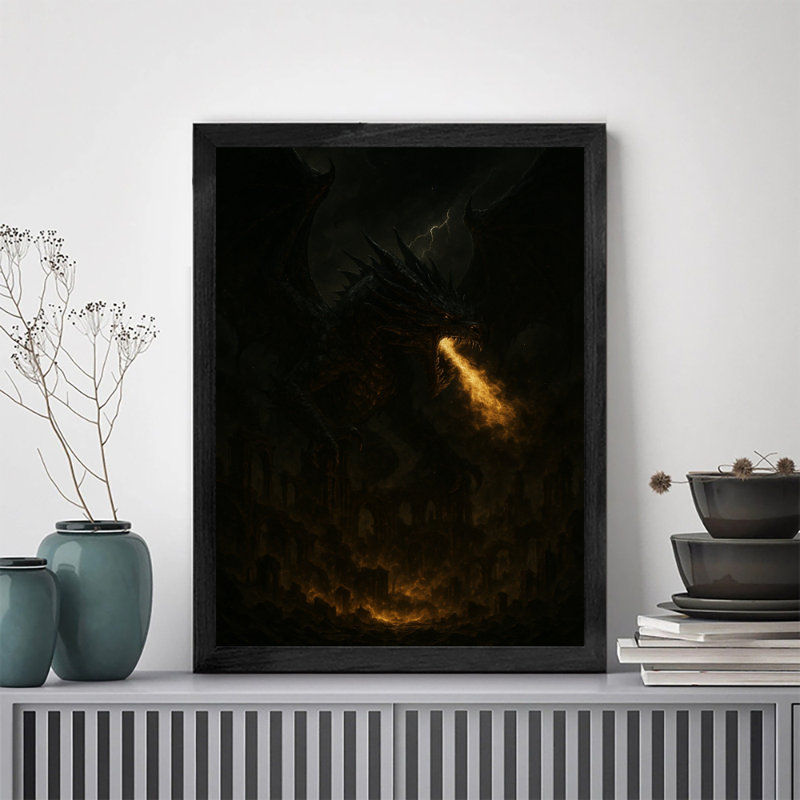 Art encadré noir, fantaisie sombre, cracheur de feu, art rétro, impressions encadrées, H 11 po x l 9 po