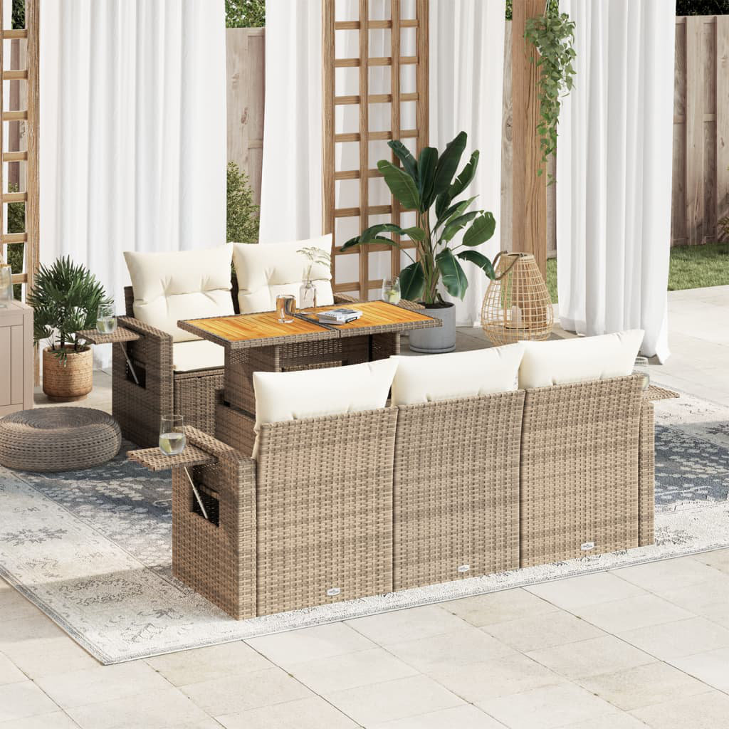 6-Tlg. Garten-Sofagarnitur Mit Kissen Poly Rattan