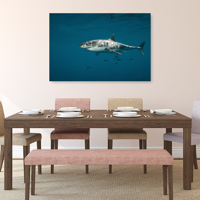 Impression d'art mural majestueux requin blanc contemporain, océan, nature, 32" H x 48" W