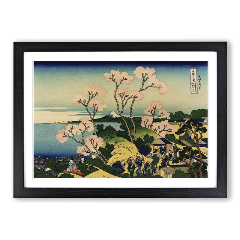 Japanese Oriental Gotenyama Hill by Katsushika Hokusai - Framed Print, Black