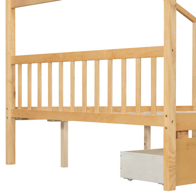Full Size House Platform Bed, Drawers For Clothes Storage, Pinewood, Headboards Wooden Bed With Drawers, Imaginative Design, Strong Legs, Comfortable Sleep
