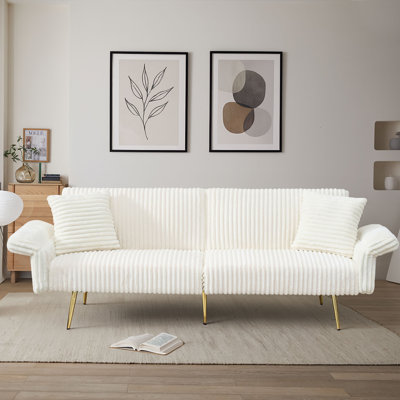 Modren Corduroy Upholstered Convertible Futon Sofa Bed with Gold Metal Legs by Mercer41