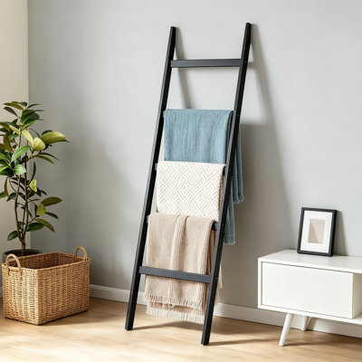 Étagère porte-serviettes échelle en bambou pour salle de bain, étagère inclinée autoportante à 5 niveaux, organisateur de rangement robuste en bois pour salle de bain, chambre, salon, présentoir pour couettes et foulards