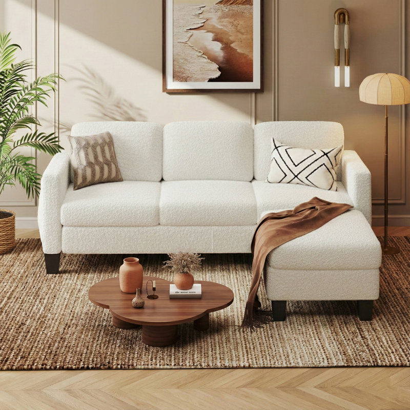 Canapé modulaire en L 67 po avec repose-pieds réversible avec rangement pour appartements et petits espaces, Blanc