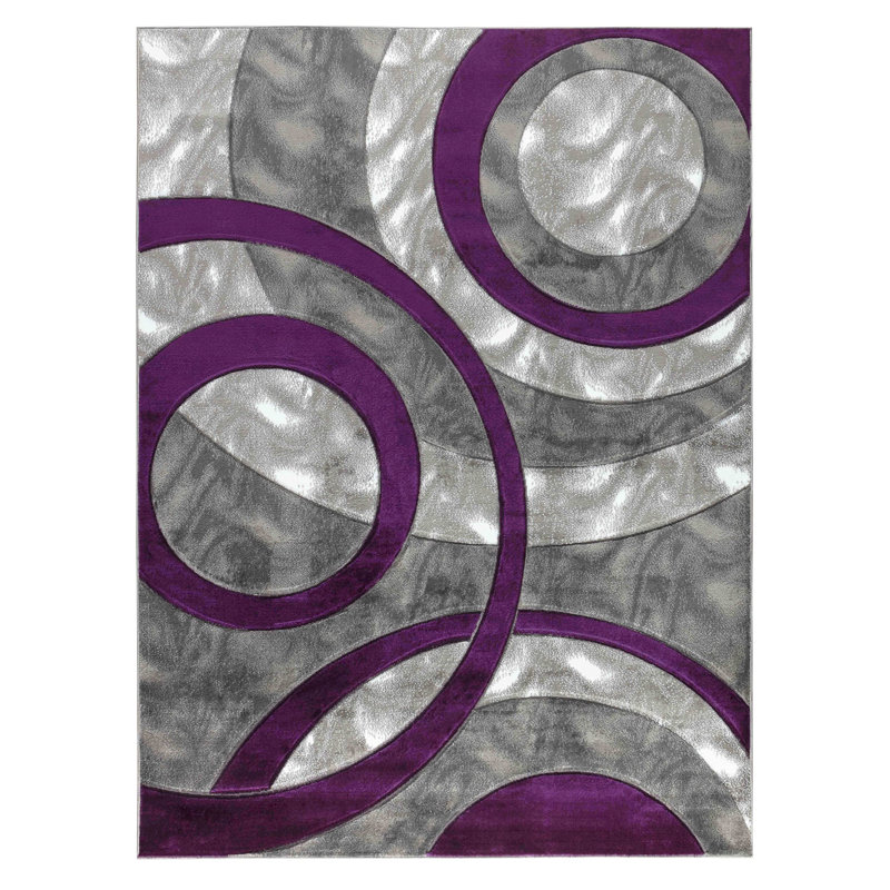 George Oliver Modern 4x6 Purple Circle Area Rug, Soft Hand-Carved Carpet for Indoor Living