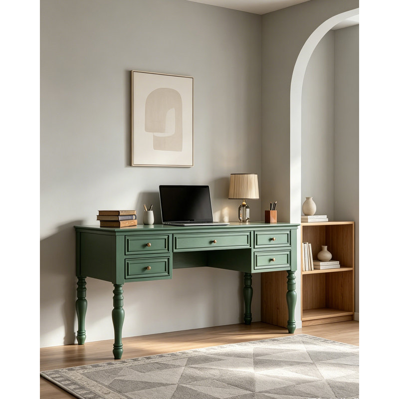 Bureau traditionnel en bois vert pour chambre, bureau à domicile et salle d'étude, H 30,51 po x l 55,12 po x P 23,62 po
