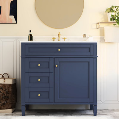 Meuble-lavabo de salle de bain bleu 36 po avec lavabo 36 po, 2 tiroirs et système efficace, rangement chic et élégant, attrait élégant