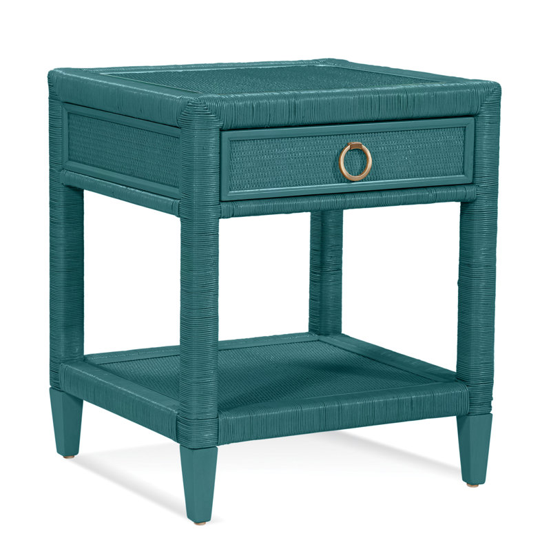 Sabal Bay 1 - Drawer Wicker Nightstand, Sea Glass, Satin Brass