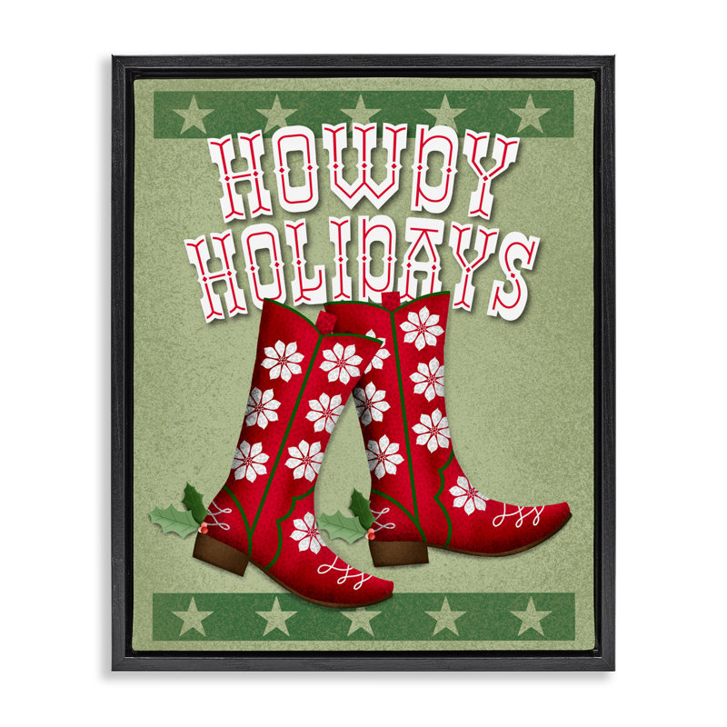 Cadre flottant à bottes de cowboy Howdy Holidays, design par Jilly Jack Designs, Cadre flottant noir de jais