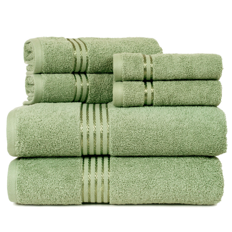 Jordan-Dale Cotton Bath Towel Set - Bathroom Accessories with Machine Washable Towels, Green, 6 Piece Towel Set