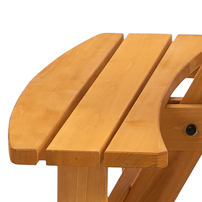 Outdoor Round Dining Table For 8 With 4 Benches And Wooden Frame, Dark Natural