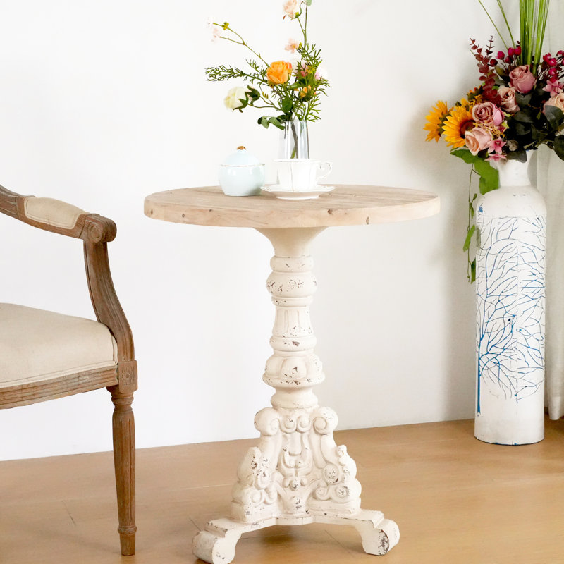 Table basse décorative, table à piédestal antique, plateau en bois massif avec base MGO pour le salon