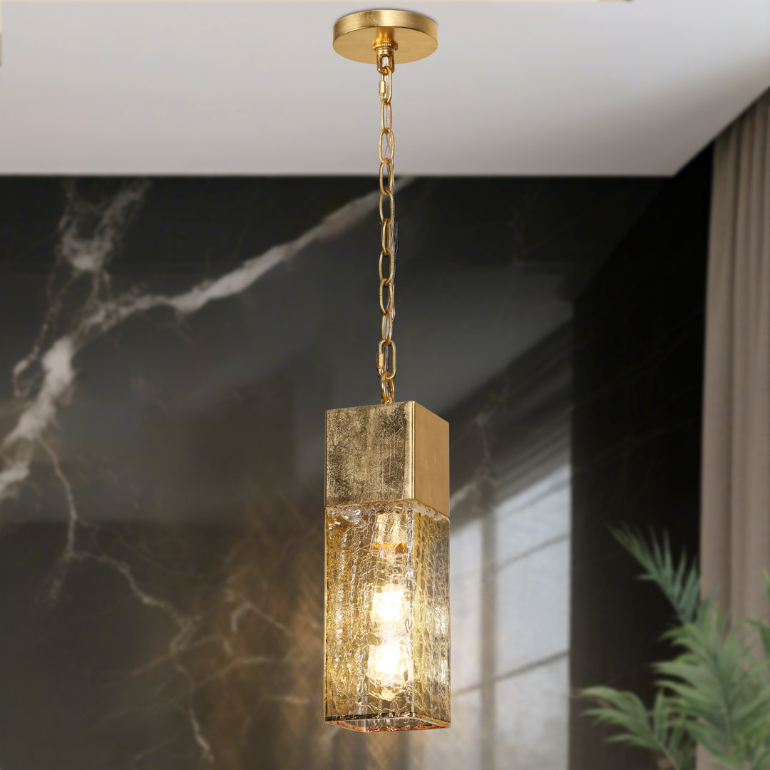 1-Light Mini Kitchen Island Pendant Cracked Glass Shade Mercer41