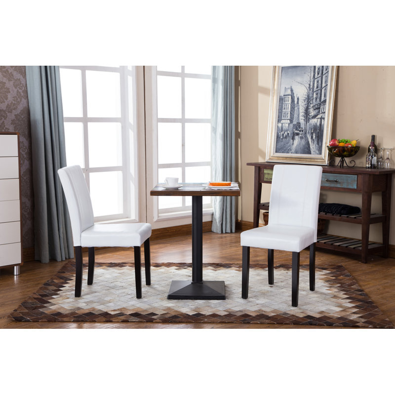Solid Wood Leatherette Padded Parson Chair, Set Of 2, White