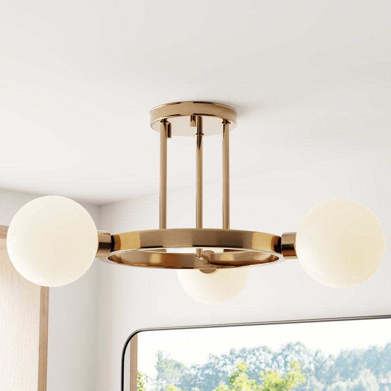 Eveliina Glass Semi Flush Mount, Satin Brass