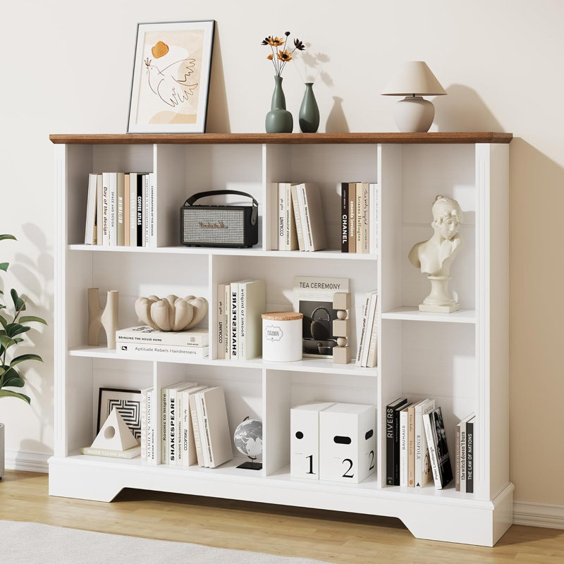 Modern 10 Cube Large Storage Bookcase, White/Brown