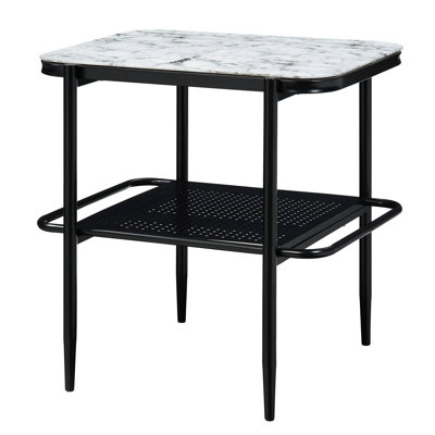 Stylish 3pc Occasional Table : White Marble Print Tempered Glass Tops & Storage Shelf Modern Style With And Classy