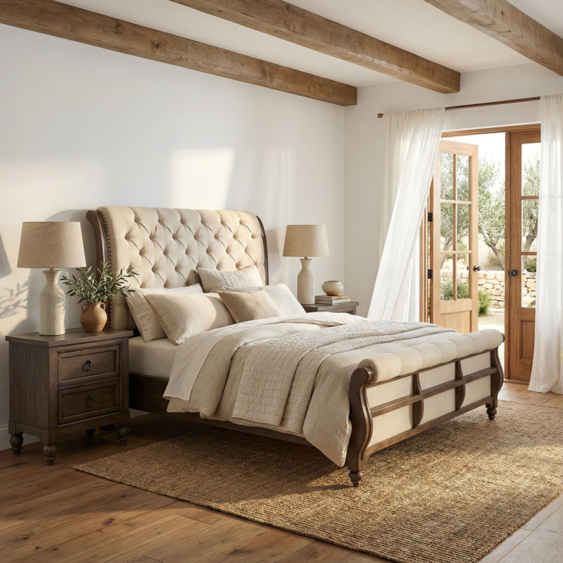 Aisja King Sleigh Bed & Two Nightstands Bedroom Set, King, 2 Pcs: Bed, Nightstand