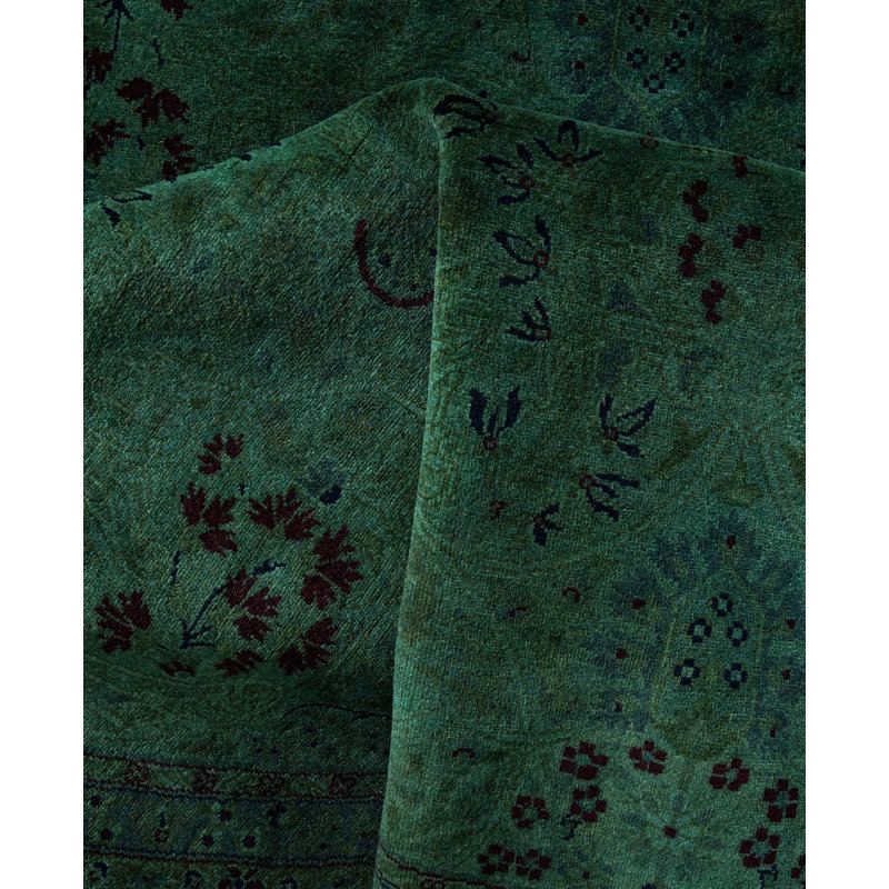 Overdyed Hand-Knotted Wool Modern-Contemporary Green Area Rug 6' 1" x 6' 1"