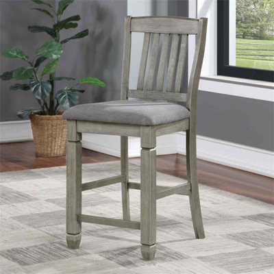 Transitional Style 2Pc Counter Height Chair With Fabric Upholstered Seat And Wire Brushed Slat Back For Dining Room
