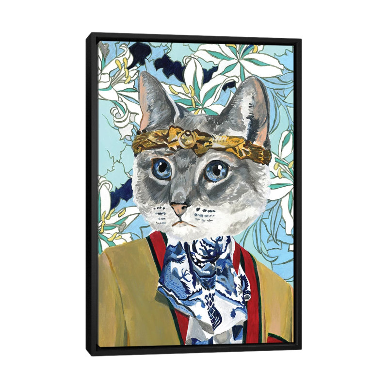 « Cat » par Heather Perry-imprimé, Pas de tapis, Toile avec cadre noir, H 26 po x l 18 po x 1,5 po