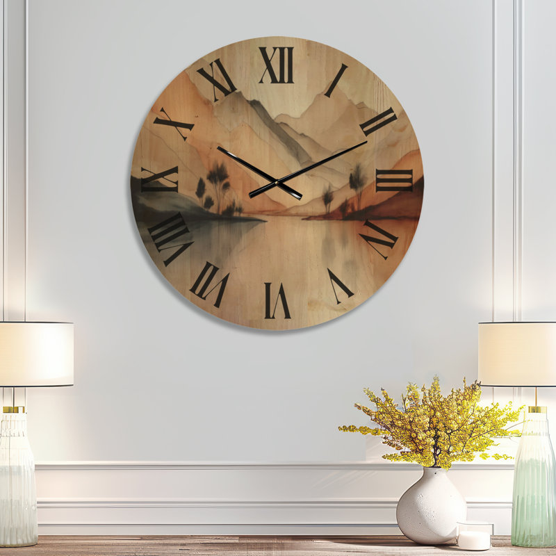 Très grande horloge murale ronde en bois Nature, Large