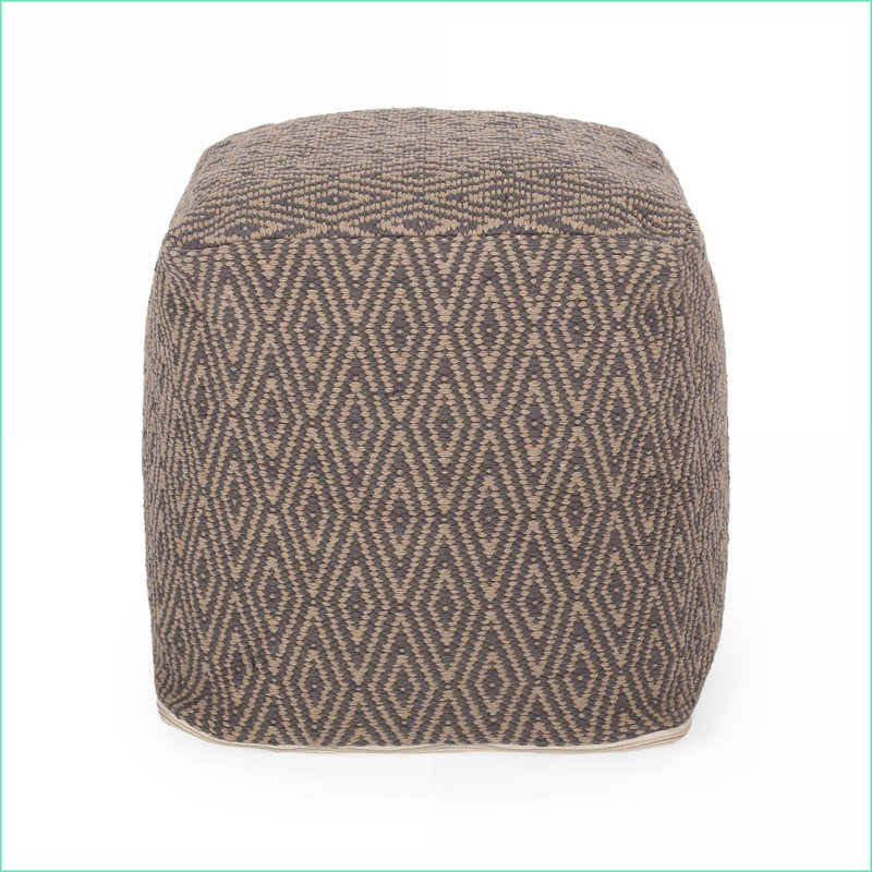Pouf, Hand-Loomed Cotton with Diamond Pattern, Dark Gray &amp; Walnut Brown, 15x15x15 | Dark Gray + Walnut Brown | Fabric