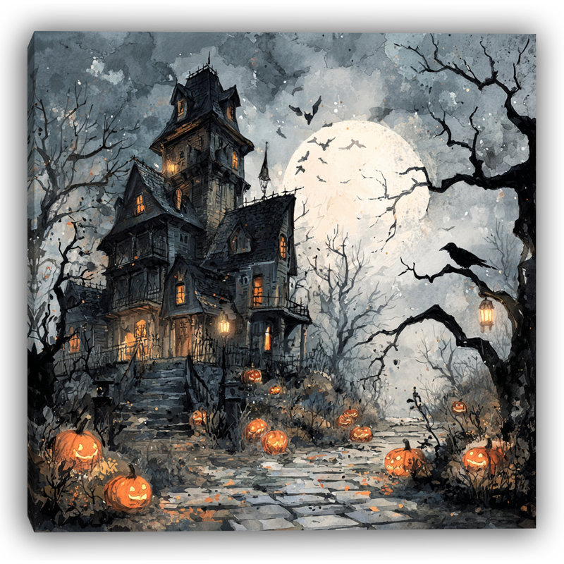 Moonlit Tower House - Art mural sur toile tendue, H 20 po x l 20 po