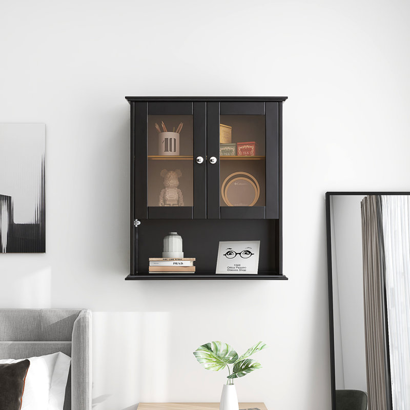  26 in. W x 30 in. H Bathroom Storage Wall Cabinet Fully Assembled with Sensor Light, Black