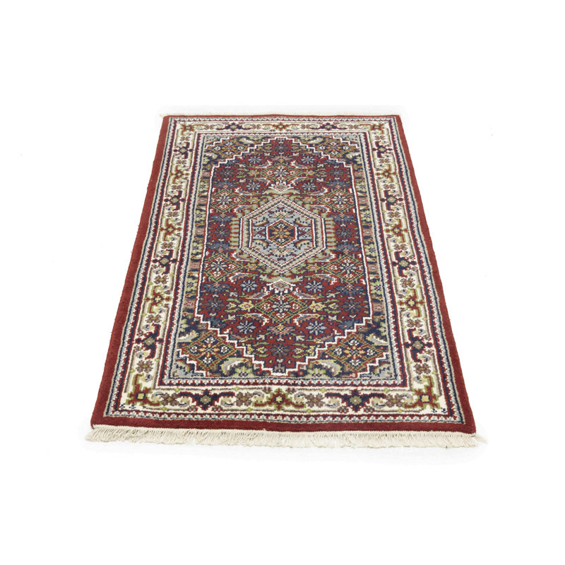 Tapis tribal rouge à motif floral indo-bidar 3 pi 2 po x 5 pi 4 po Red