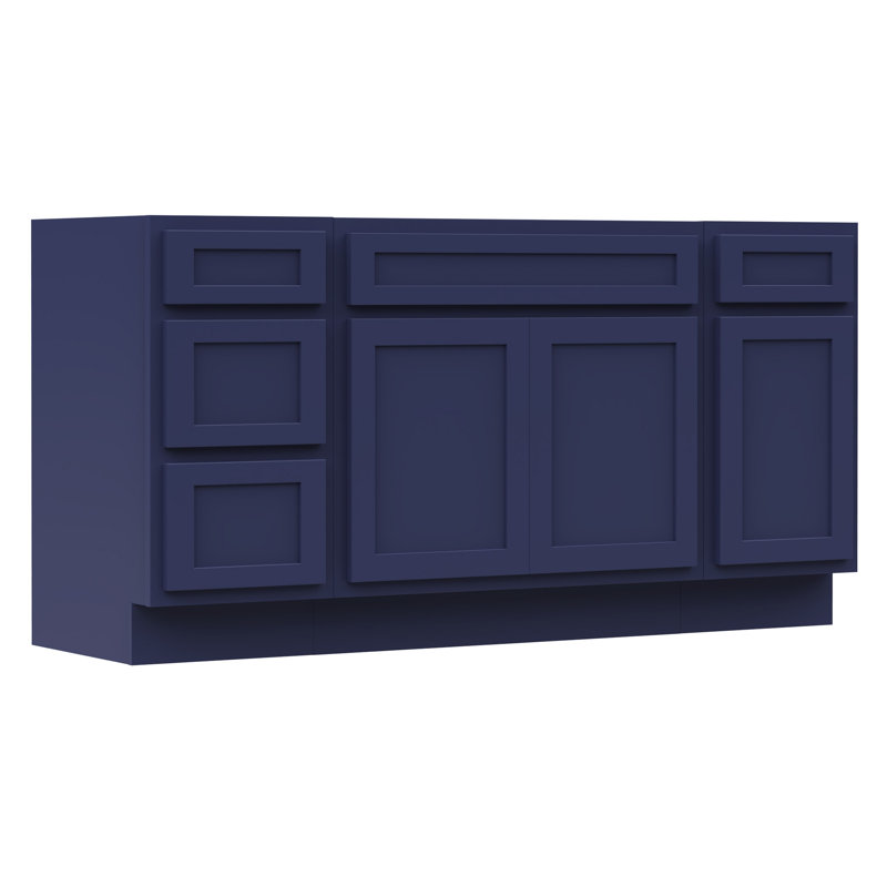 60-Inch Blue Plywood Freestanding Bath Vanity Cabinet