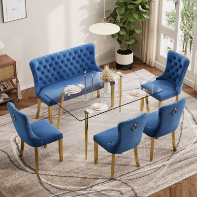 Ensemble de table de salle à manger rectangulaire avec banc pour 4-6, table de cuisine moderne et chaises avec fauteuil rembourré en velours pour salle à manger, petit espace, appartement