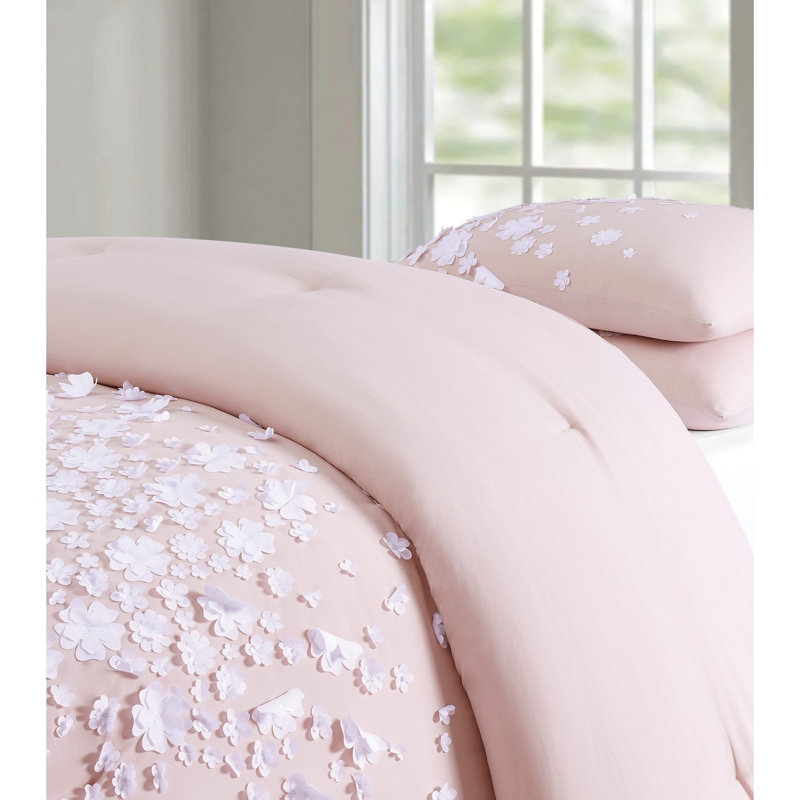 Ensemble d'édredon Confetti Flowers de Christian Siriano NY®, Édredon pour lit simple TG + 1 taie décorative s, Rosé