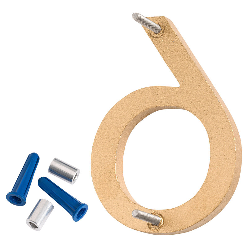 10 in. Flat Floating Mount House Number, 6, Satin Nickel/Hunter Green