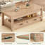 Table basse à plateau relevable avec rangement caché et 2 tiroirs, centre de table en bois de ferme 47,2 po avec mécanisme de levage hydraulique pour le salon, chêne-29088127